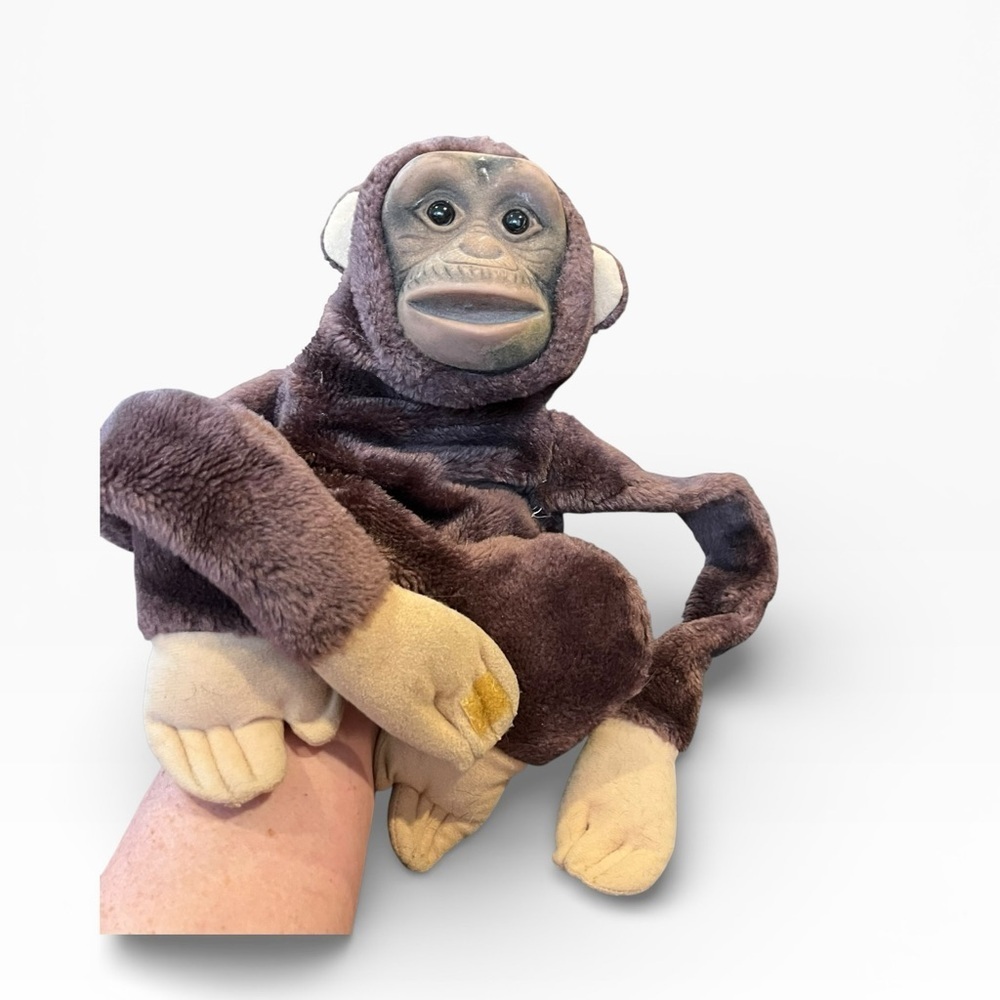 Vintage realistic plush monkey chimpanzee hand puppet